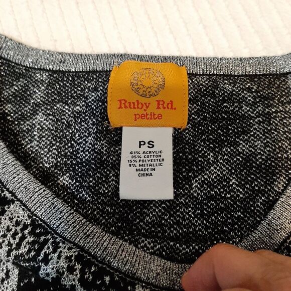 RUBY RD Silver Metallic Threading Crew Neck Black Black  PS - Picture 3 of 8